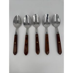 Set of 5 Washington Forge Town & Country 7" Soup Spoons‎ Wooden Handles USA Made